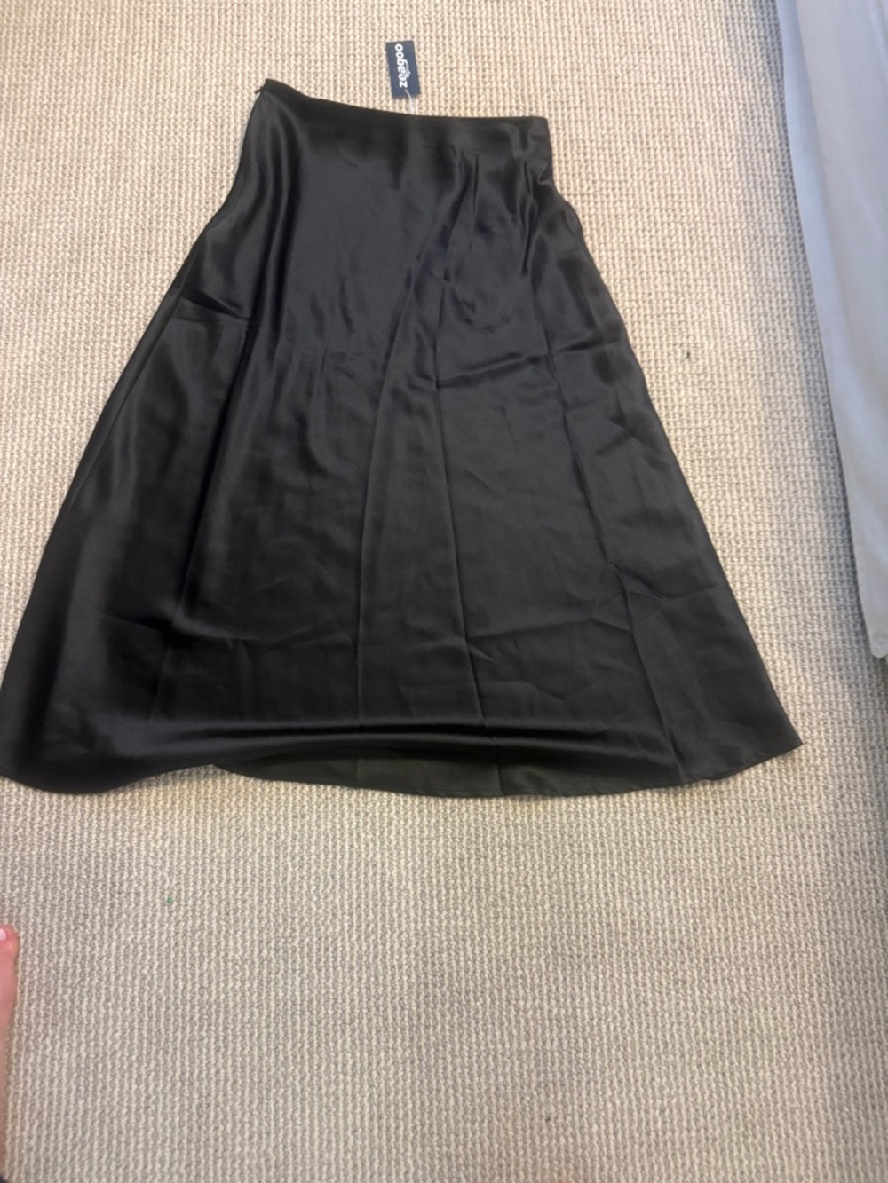 Satin A-Line Black Midi Skirt